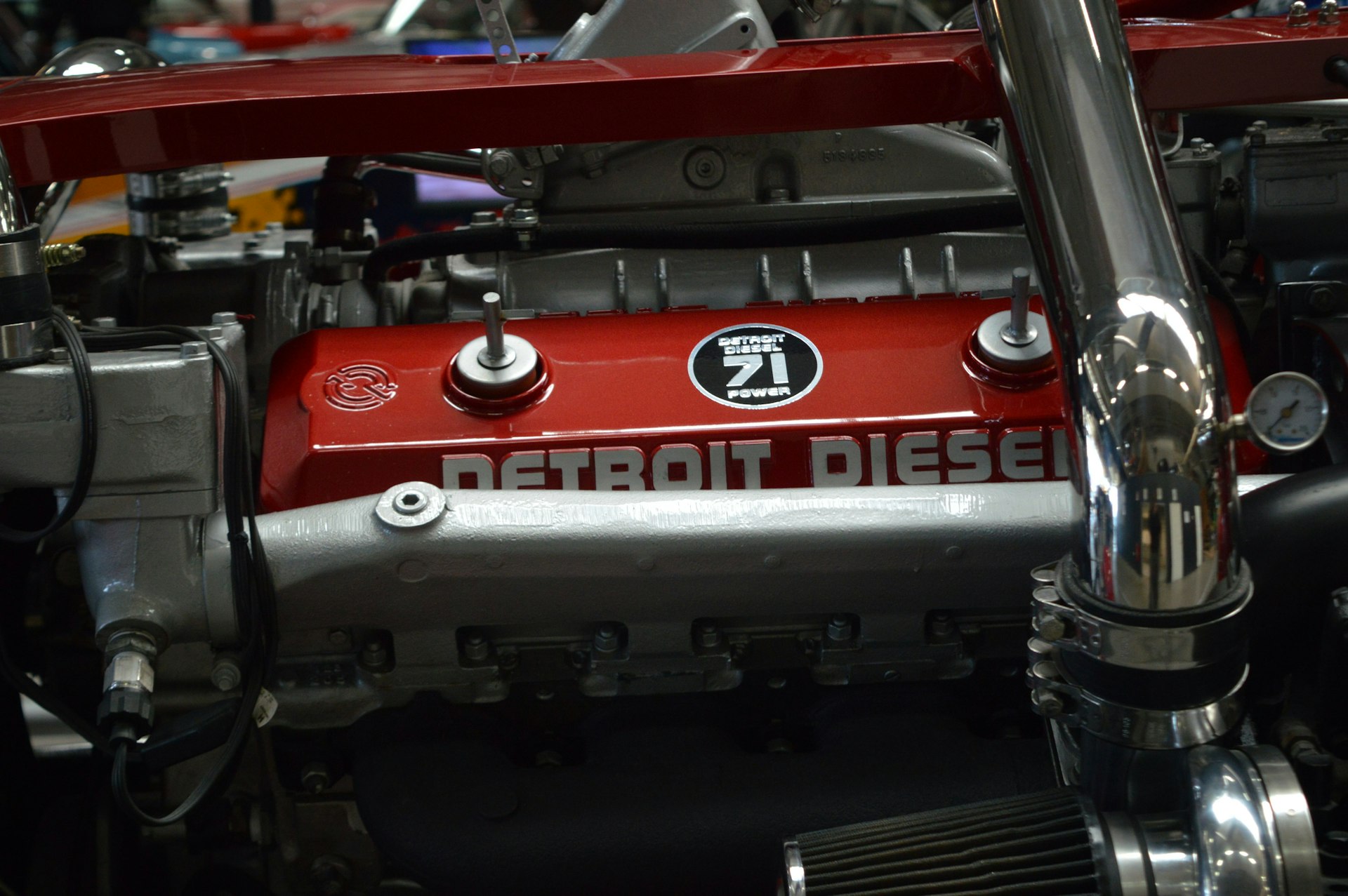 Close-up of a detroit diesel engine